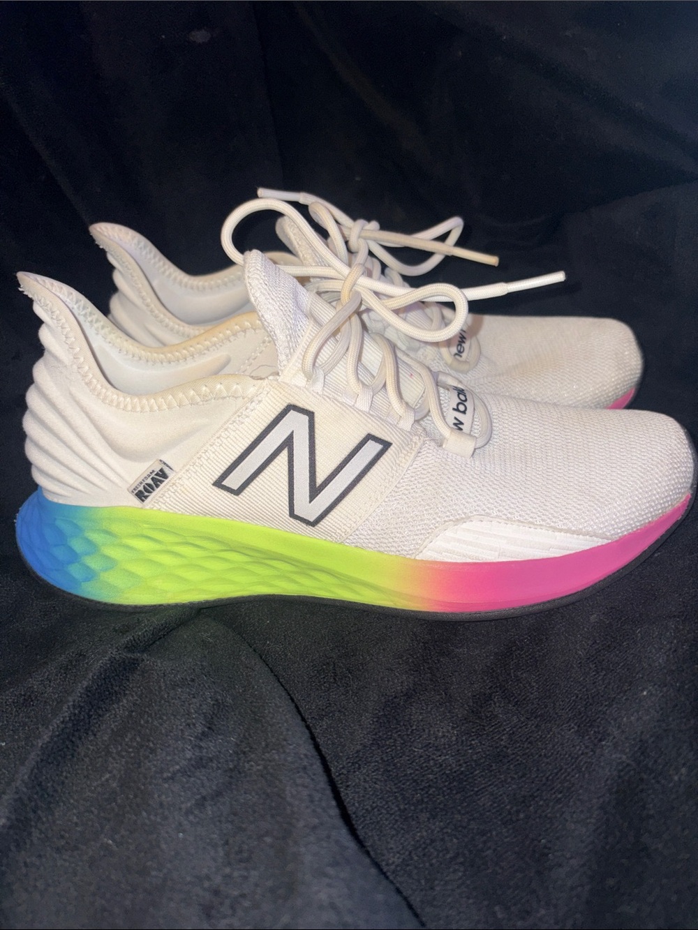 New Balance Kids White Sneakers with Rainbow Gradient Midsole